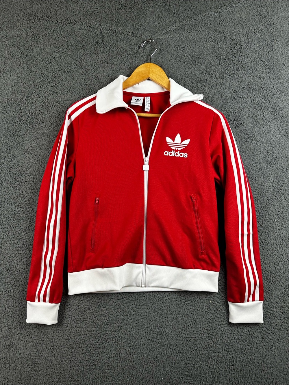 Adidas Originals Womens Track Jacket Red White Trefoil 3-Stripe Full Zip Size S